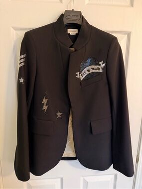 Zadig & Voltaire Black Embellished Crystal Patch Blazer